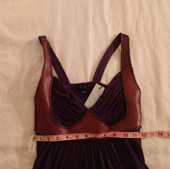 NWT Brown SKY Brand Leather Bustier Corset Mini Dress Tunic XS / 2 Fit & Flare - Picture 6 of 14